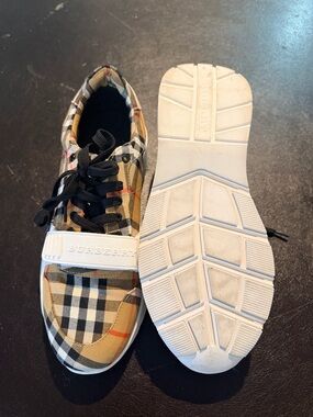 Burberry Beige Black White Vintage Check Strap Sneakers